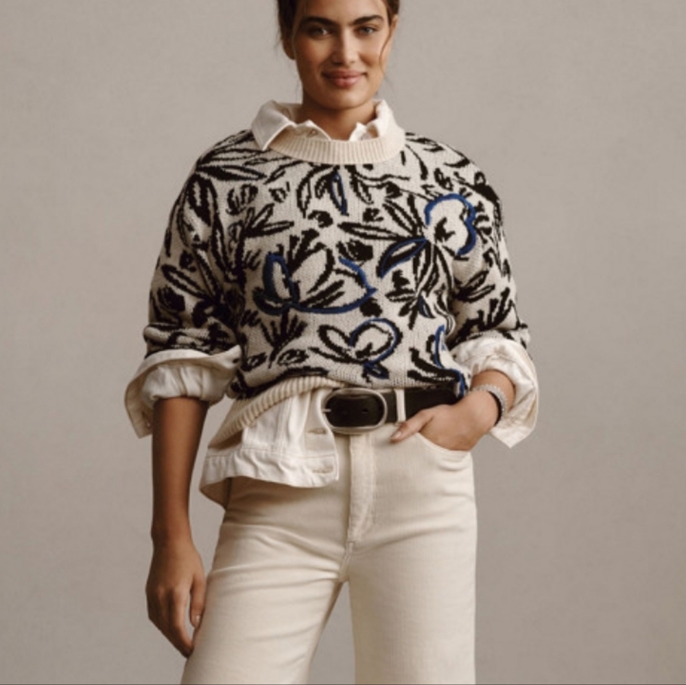 NWOT Women's Anthroplogie Floral Embroidered Sweater